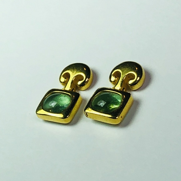 Gold and Green Stone Earrings - Picture 2 of 5